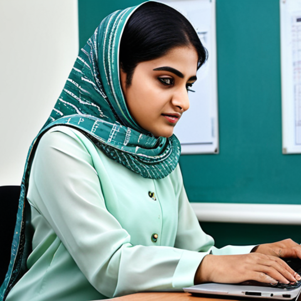 **
"A professional Pakistani businesswoman in a modest Shalwar Kameez, working on a laptop in a modern office in Islamabad, Pakistan, fully clothed, appropriate attire, safe for work, perfect anatomy, natural proportions, professional photography, high quality, family-friendly"
**