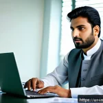 Home 23 배당 성장 투자와 저금리 환경 - A professional South Asian businessman in traditional shalwar kameez sitting confidently at a modern...